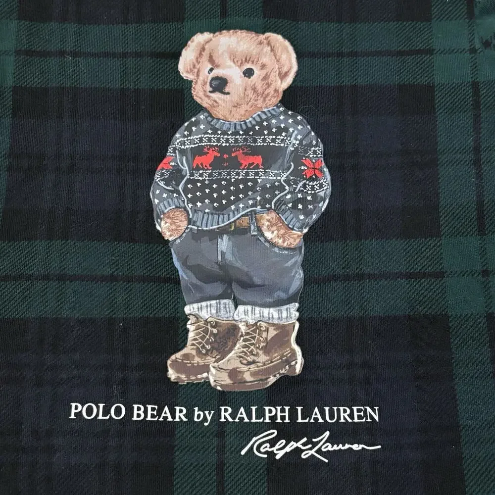 Polo Ralph Lauren Baby Black Watch Tartan Plaid Polo Bear Cotton Tee 12 Months